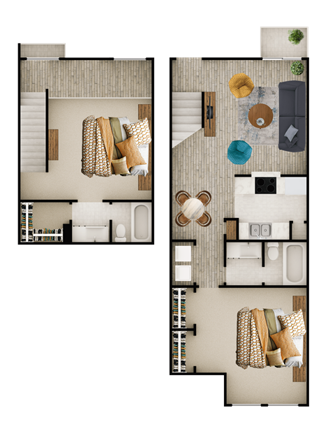 Floor plan for 2 beds, 2 baths, 1015 sqft